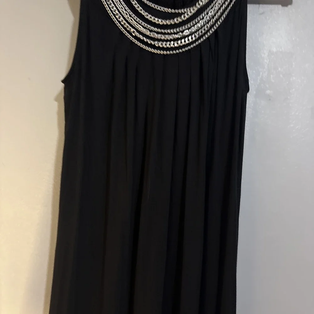 Michael Kors Women's Sz Med Black Tank Dress Tunic Top Silver Chains Black $109